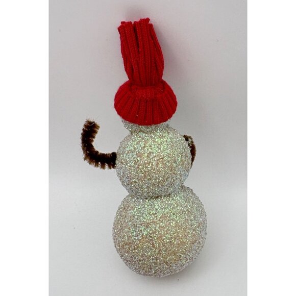 Vintage Glitter Snowman Christmas Tree Ornament Handmade with Red Hat - Picture 2 of 7